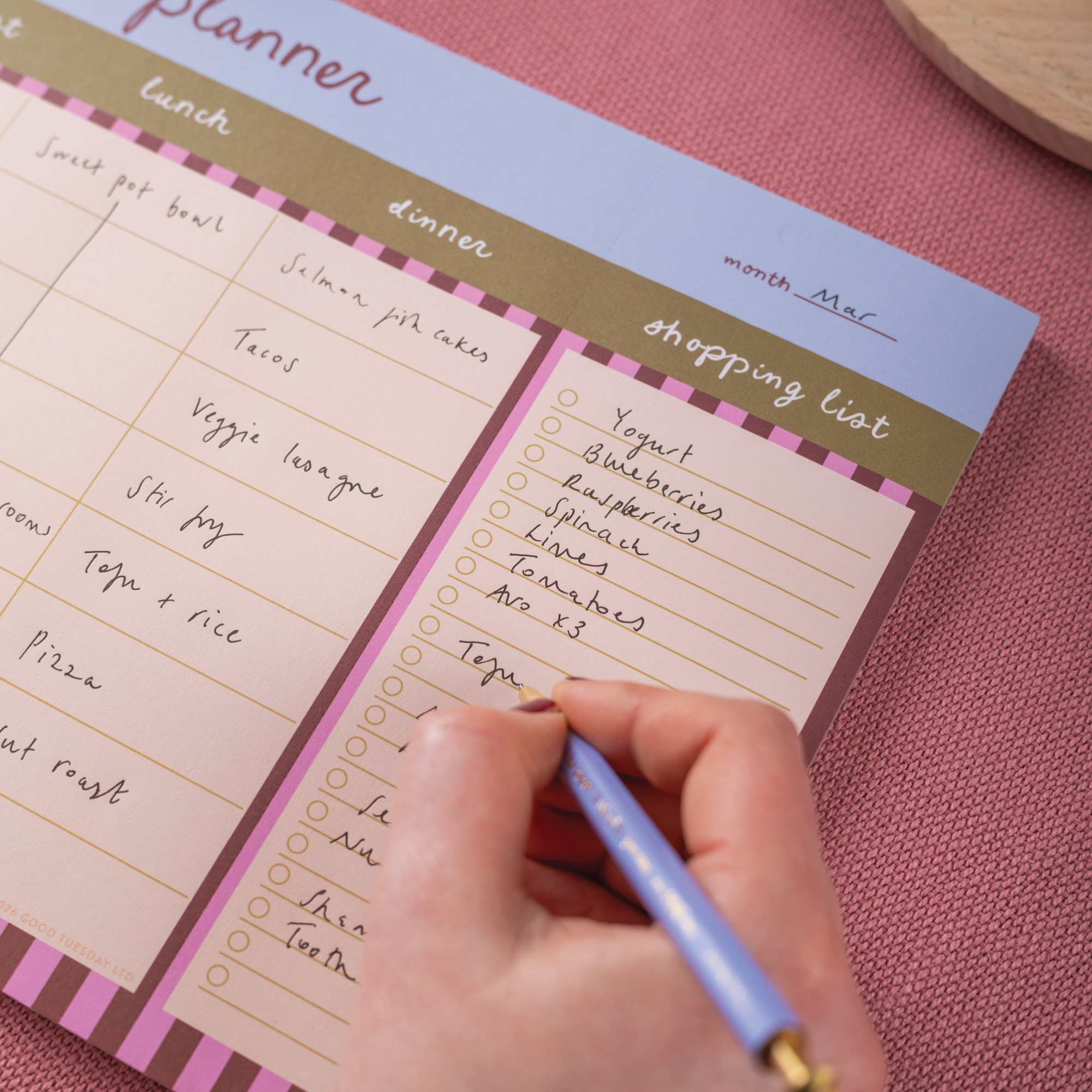 A4 Weekly Meal Planner Pad | Berry Stripe - Image 2