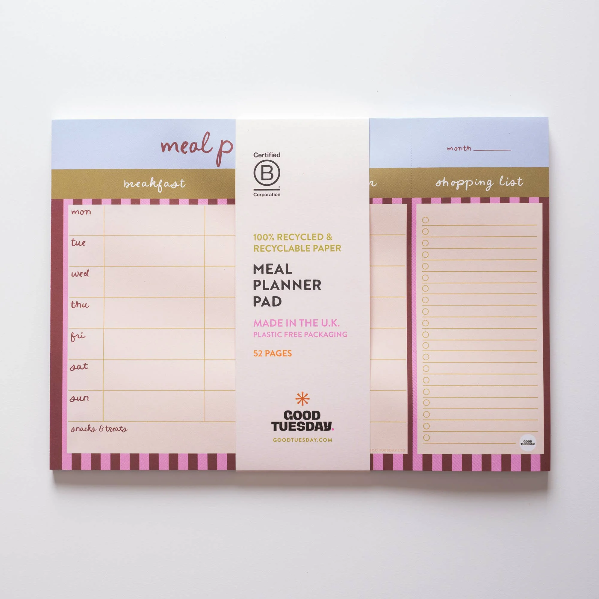 A4 Weekly Meal Planner Pad | Berry Stripe - Image 4