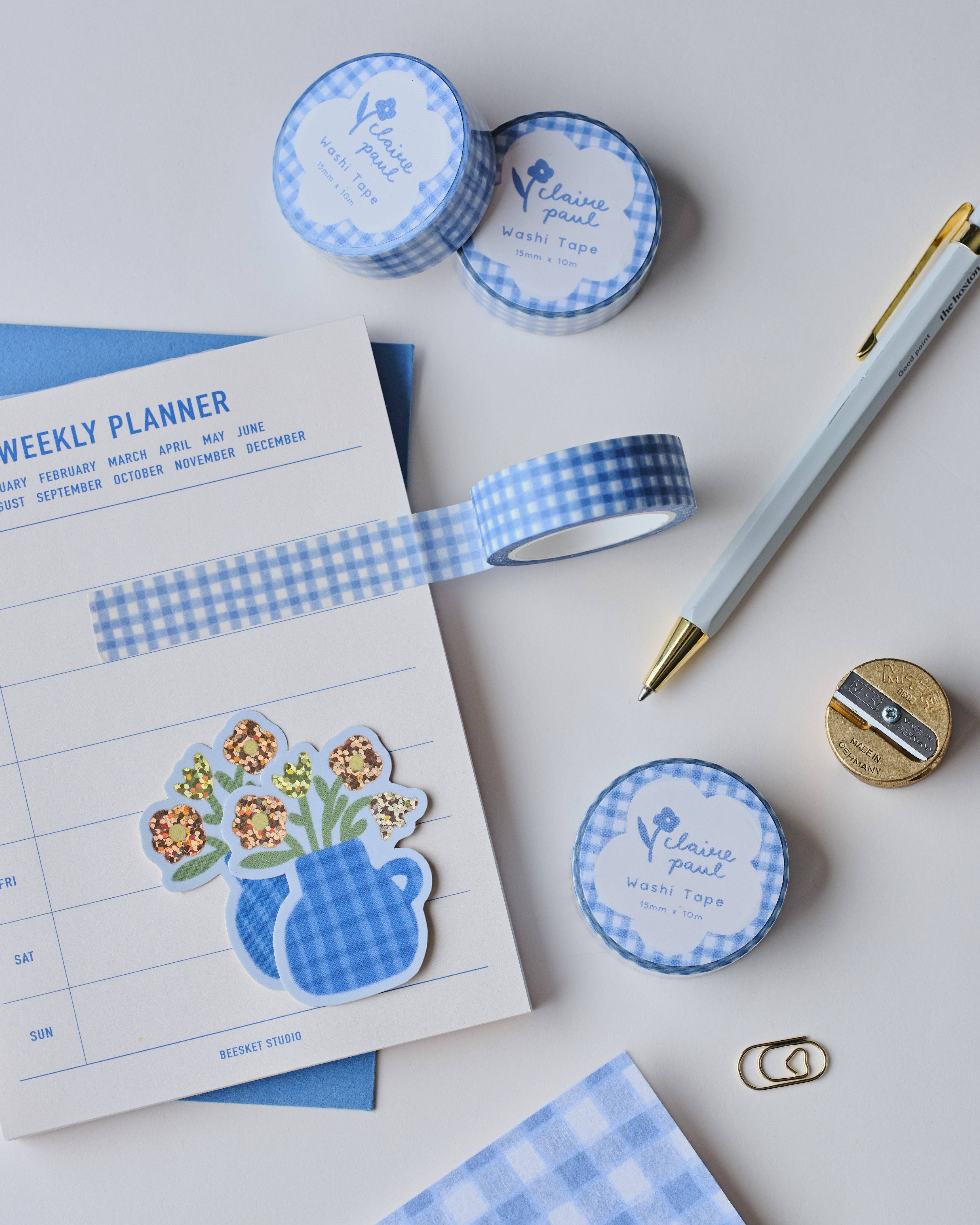 Blue Gingham Washi Tape - Image 3