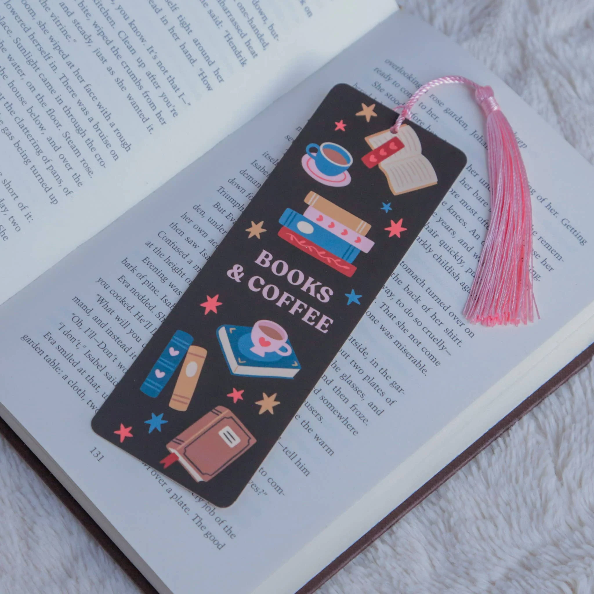 Books and Coffee Bookmark with Tassel - Image 2