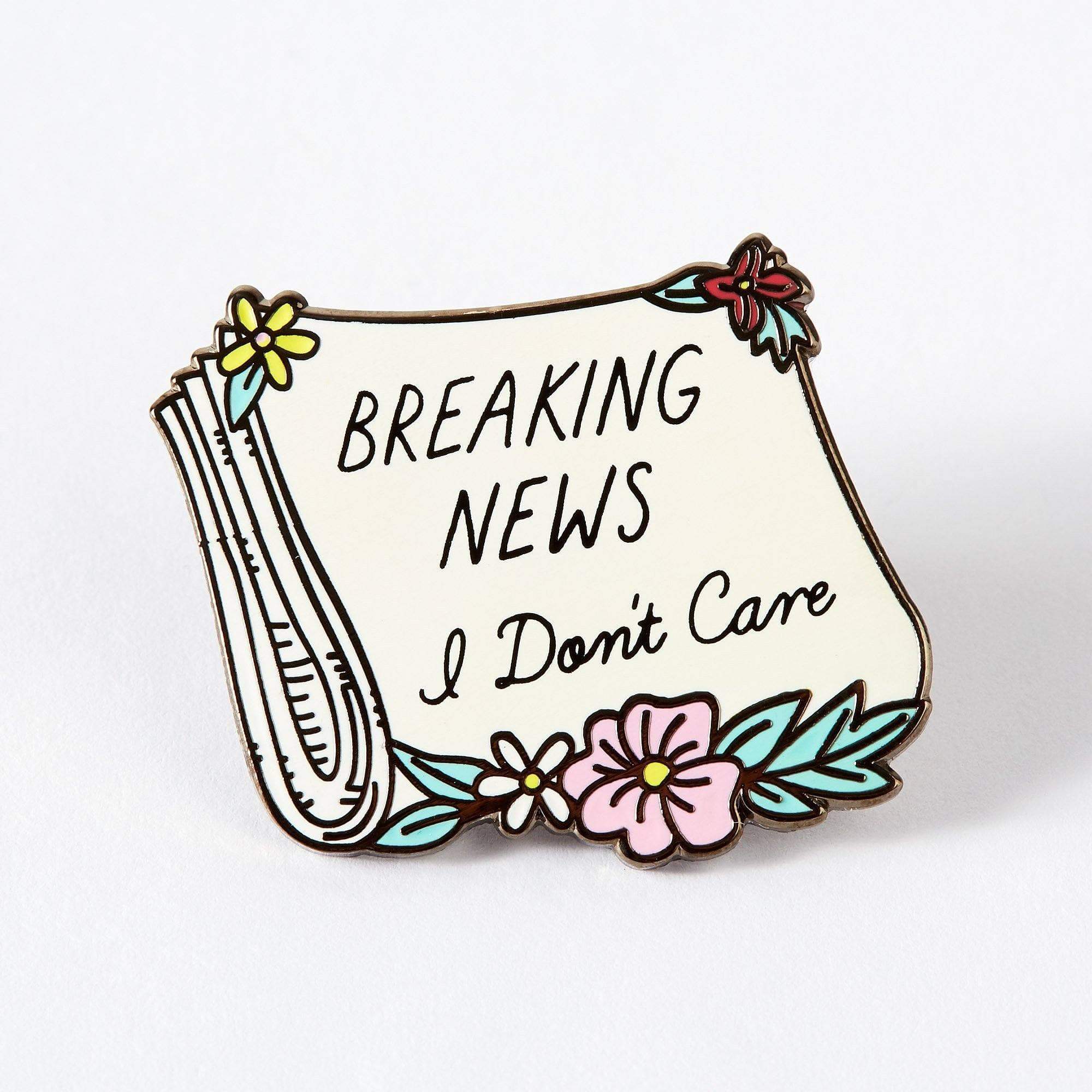 Breaking News, I Don't Care Paper Enamel Pin - Image 2