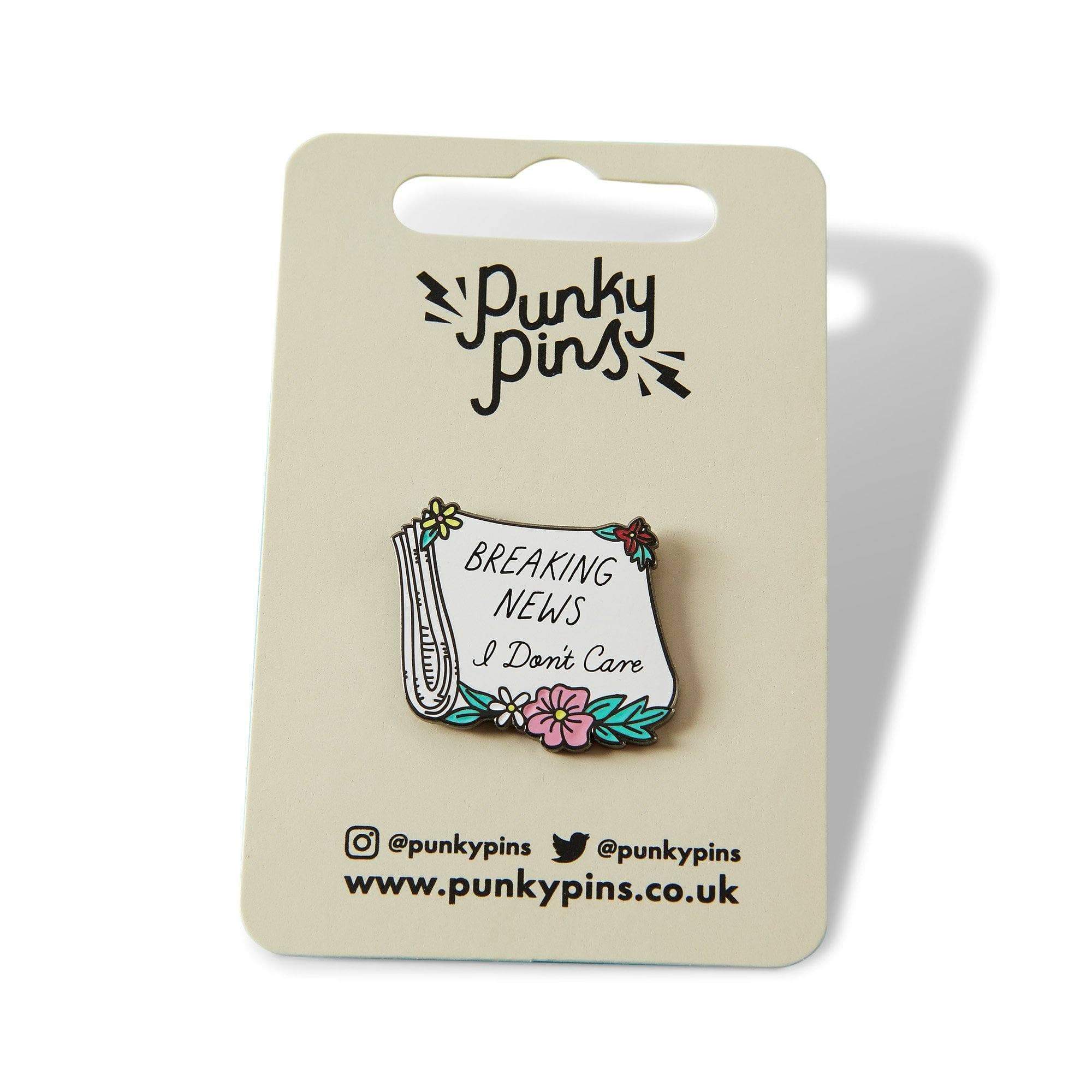 Breaking News, I Don't Care Paper Enamel Pin - Image 4
