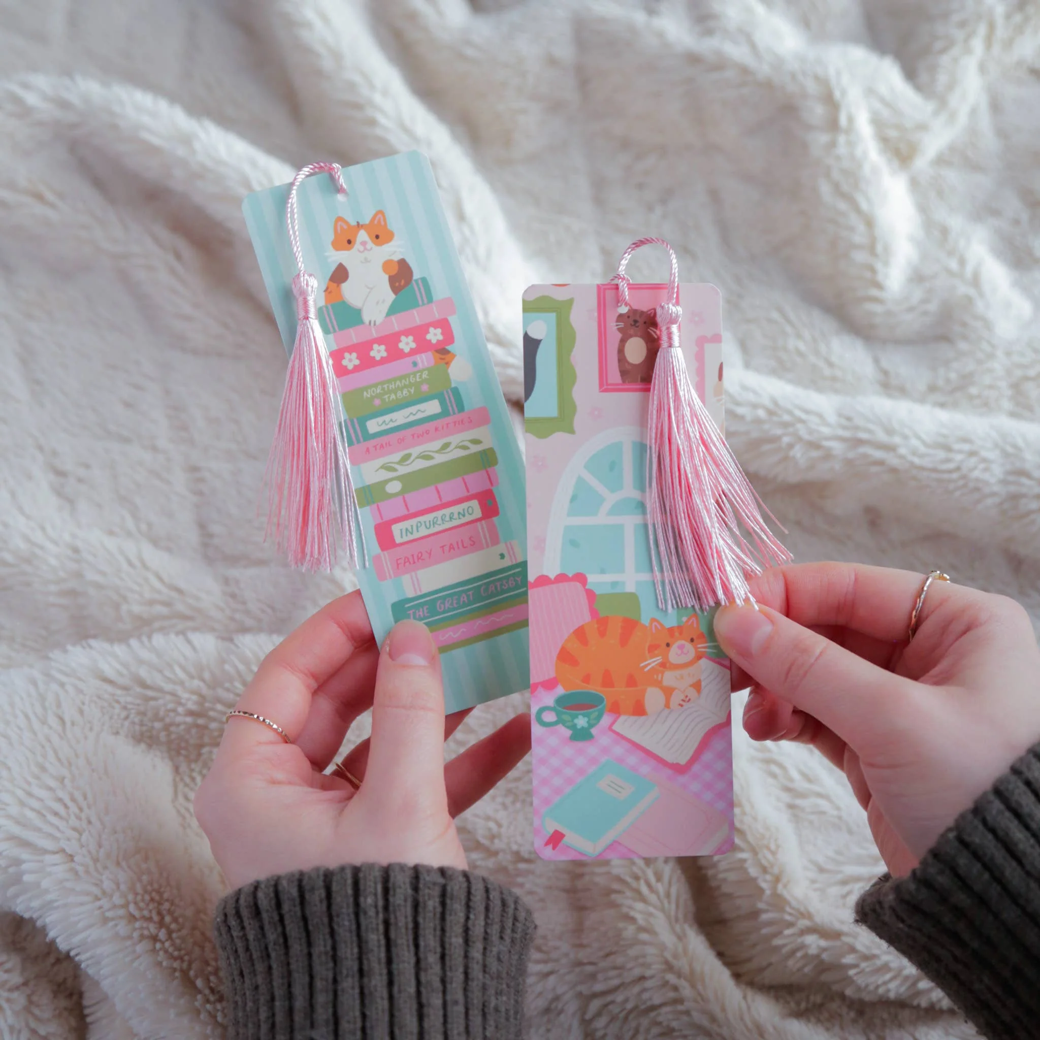 Cat Book Stack Bookmark with Tassel - Image 3