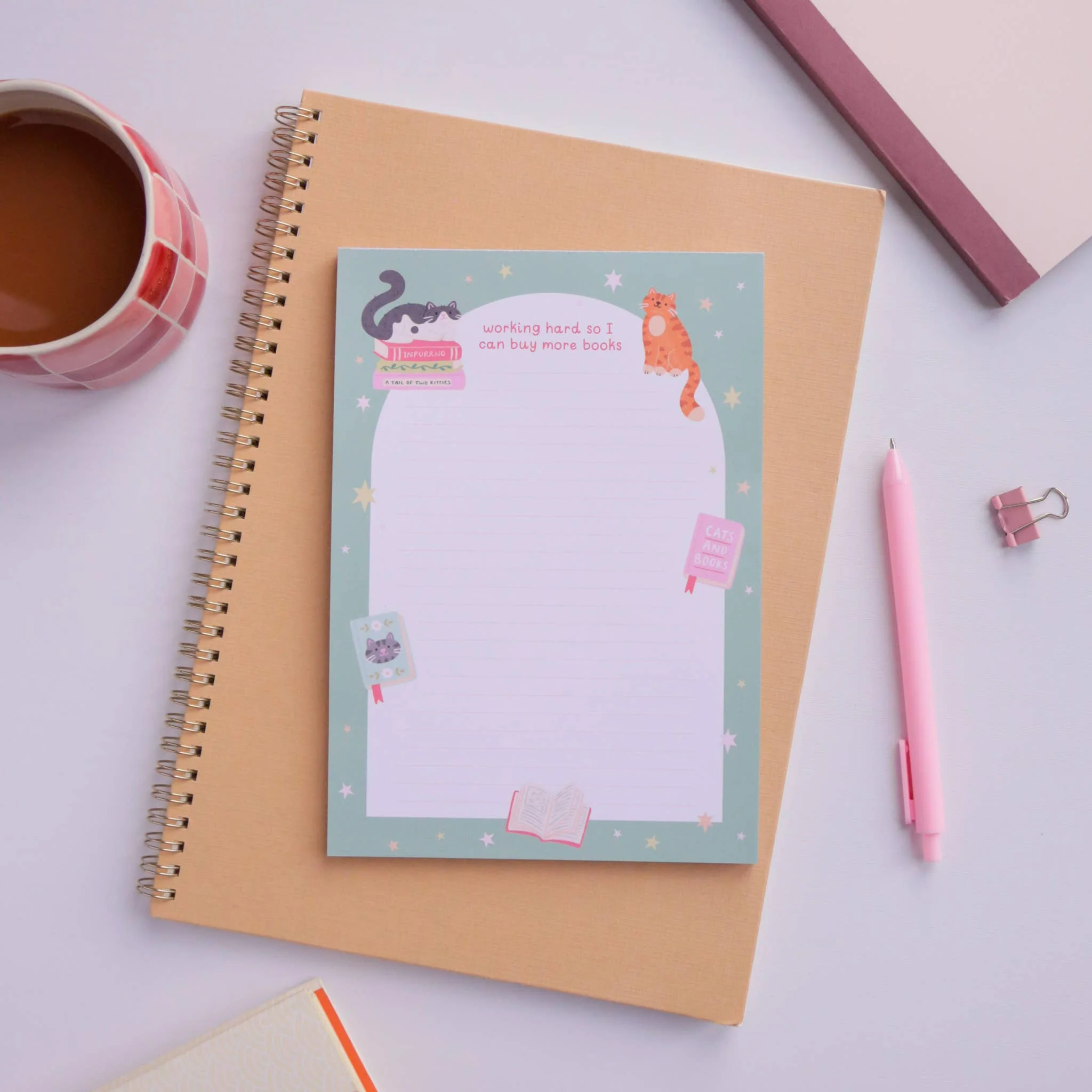 Cat Books Notepad – Working hard so I can buy more books - Image 3