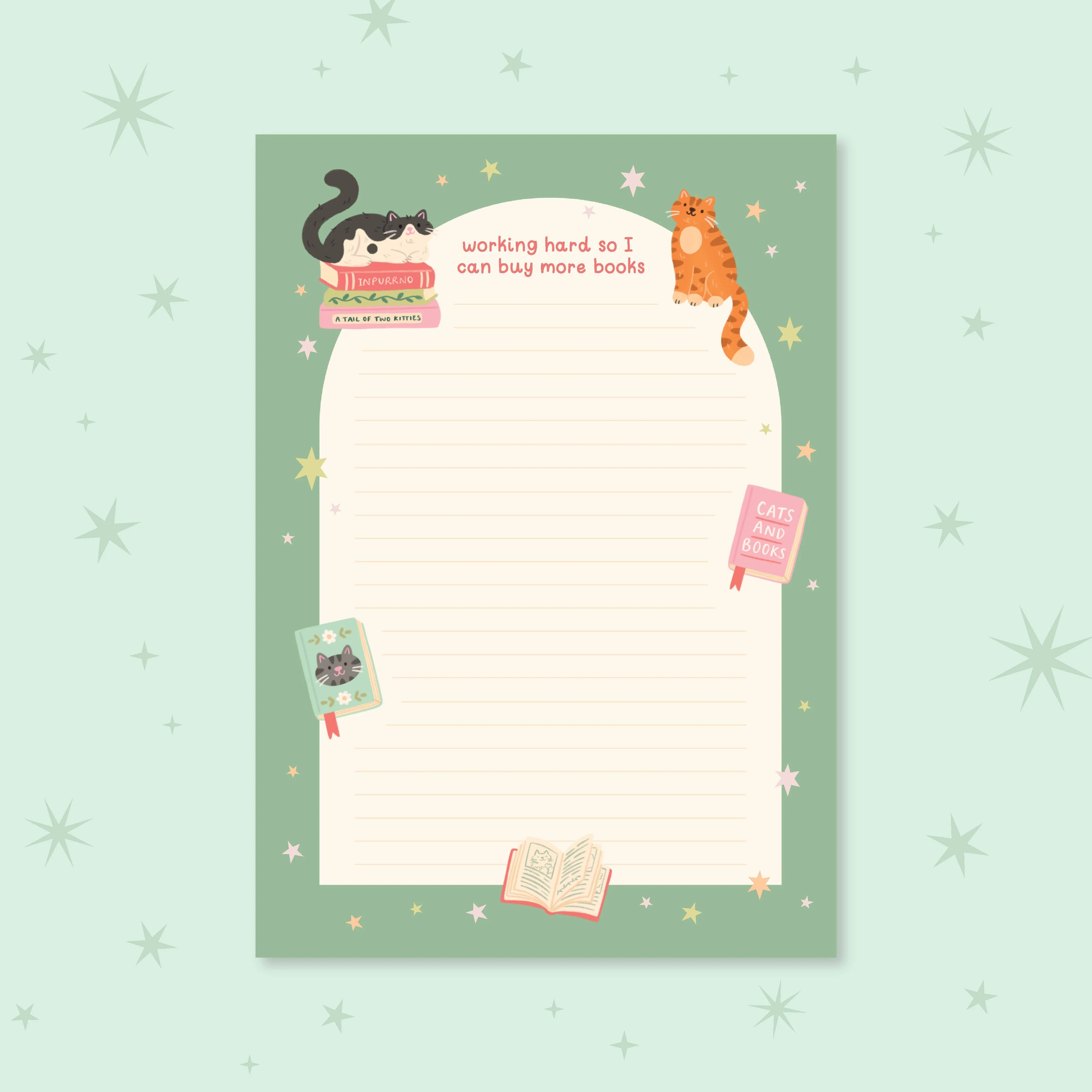 Cat Books Notepad – Working hard so I can buy more books - Image 4