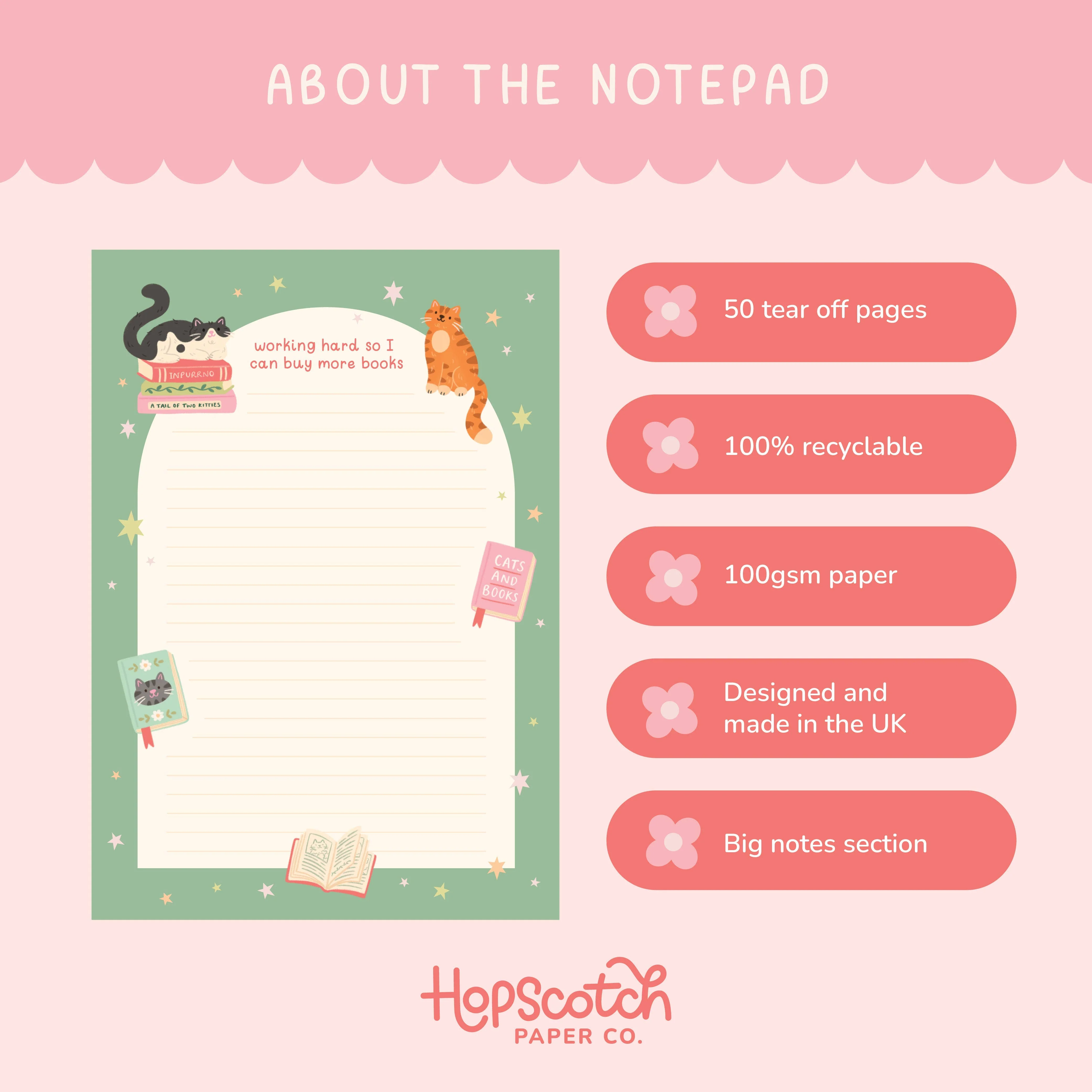 Cat Books Notepad – Working hard so I can buy more books - Image 5