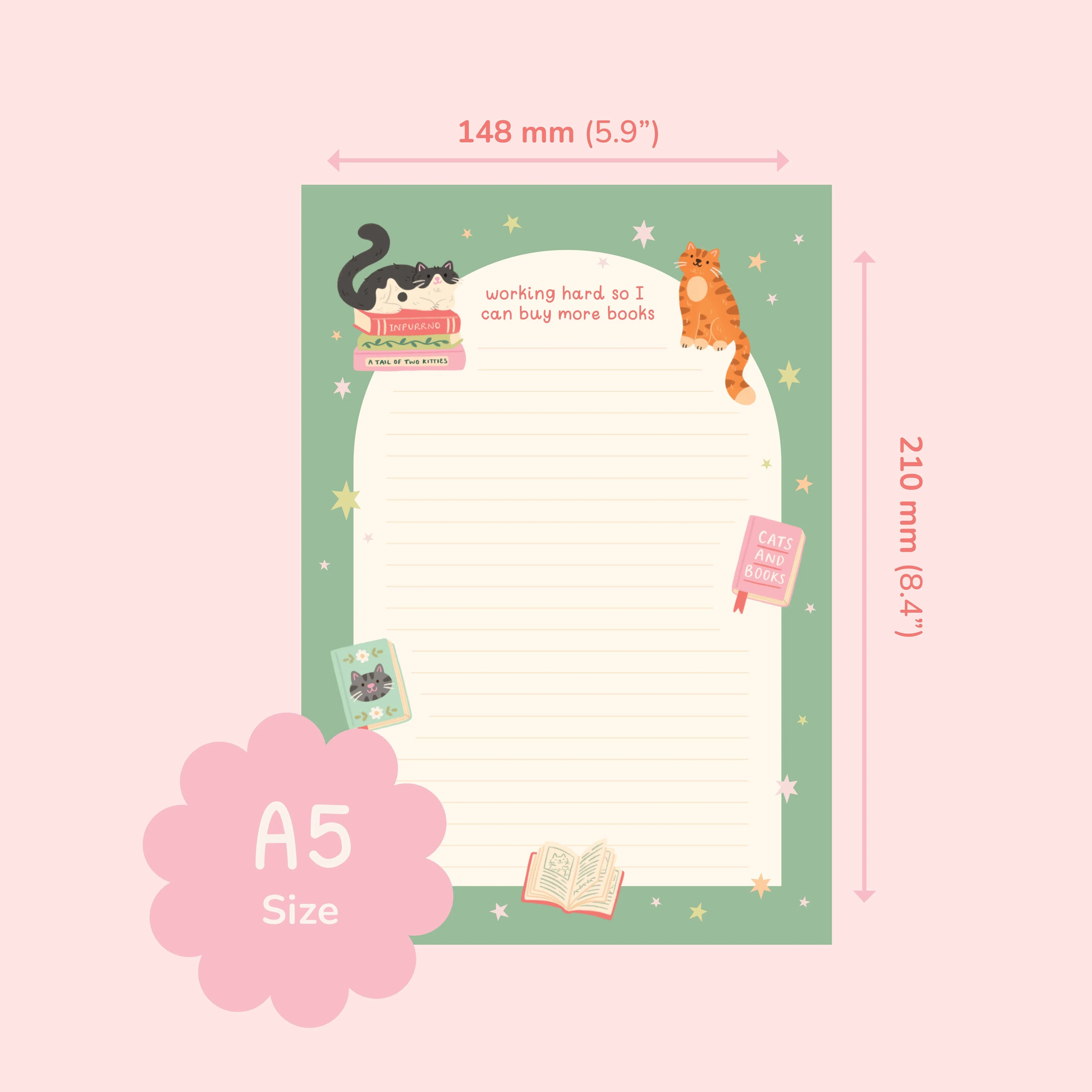 Cat Books Notepad – Working hard so I can buy more books - Image 6