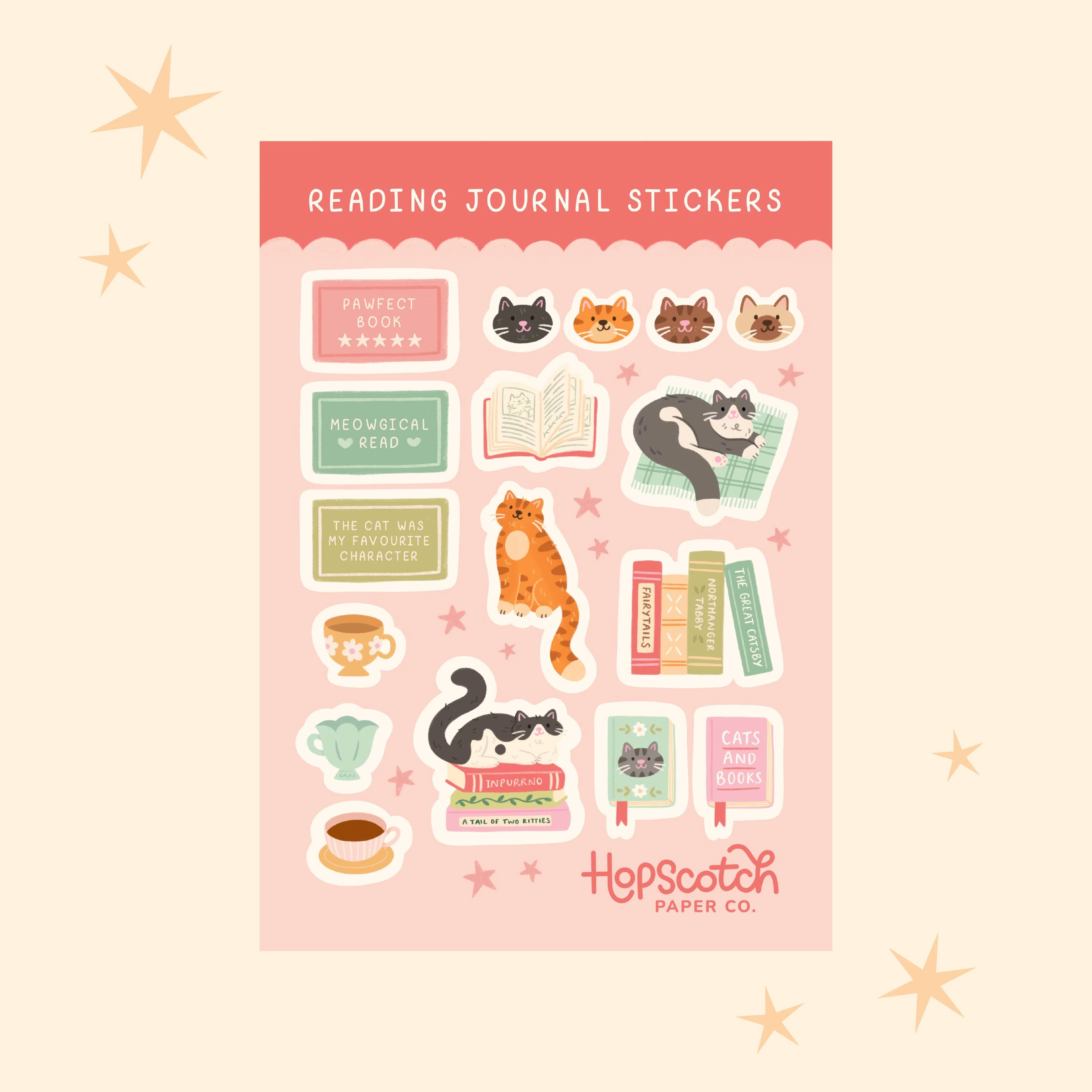 Cat Reading Journal Sticker Sheet - Literary Journaling - Image 2