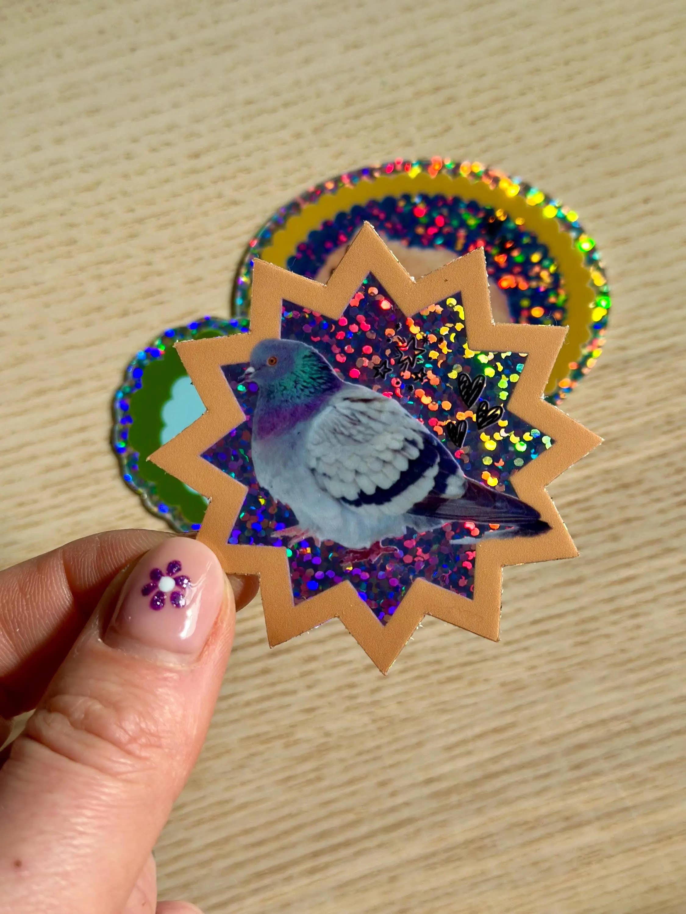 Disco Pigeon Glitter Vinyl Sticker - Image 2