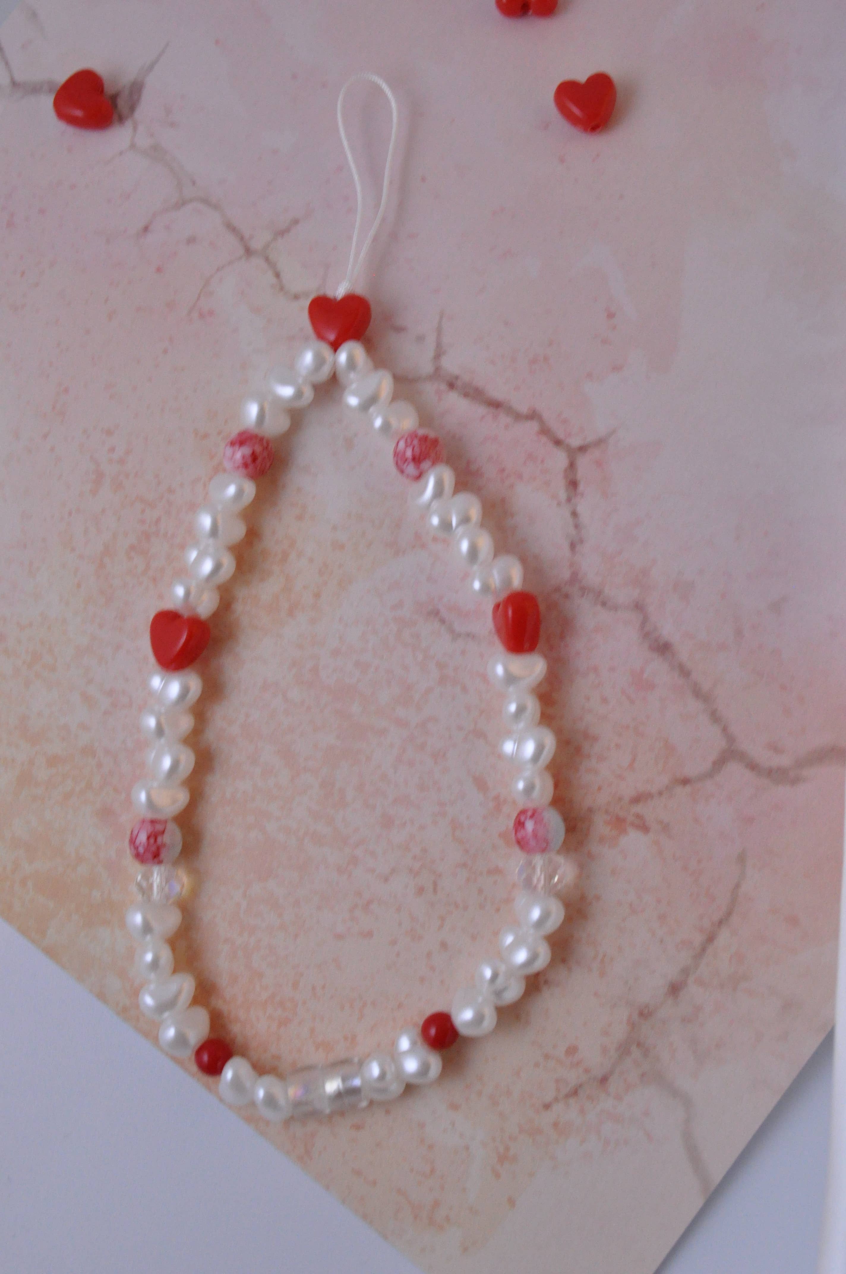 Freshwater Pearl Heart Phone Chain | Phone Charm Strap - Image 4