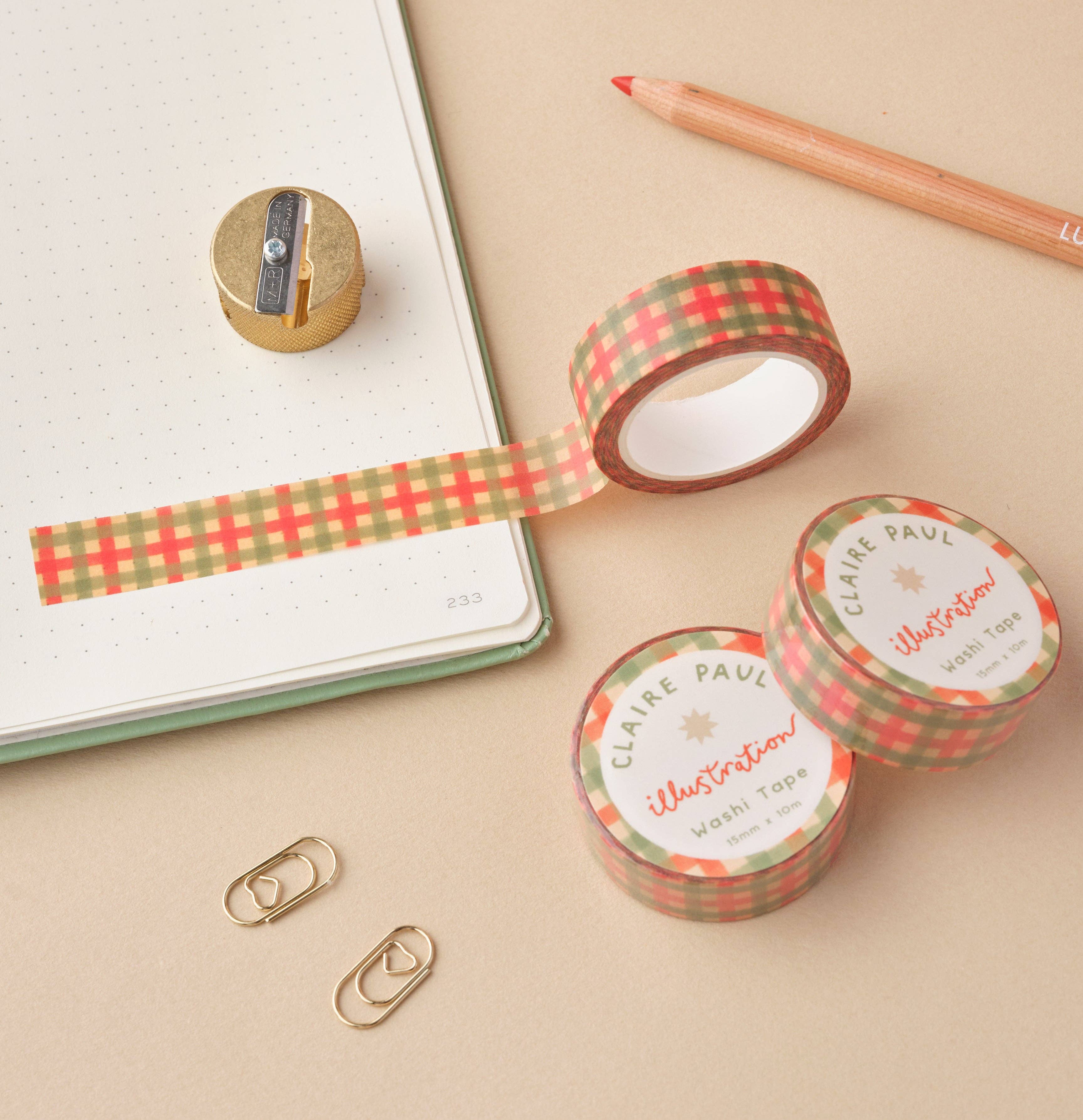 Green and Red Check Washi Tape - Image 3