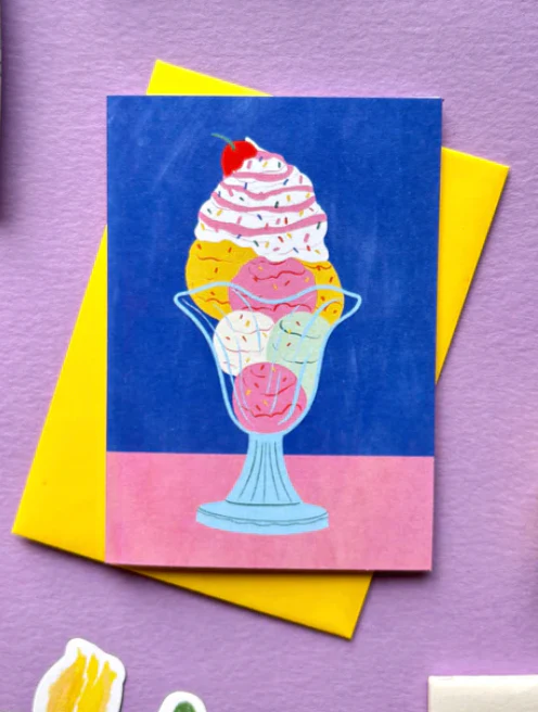 Mini Vintage Ice Cream Sundae Card