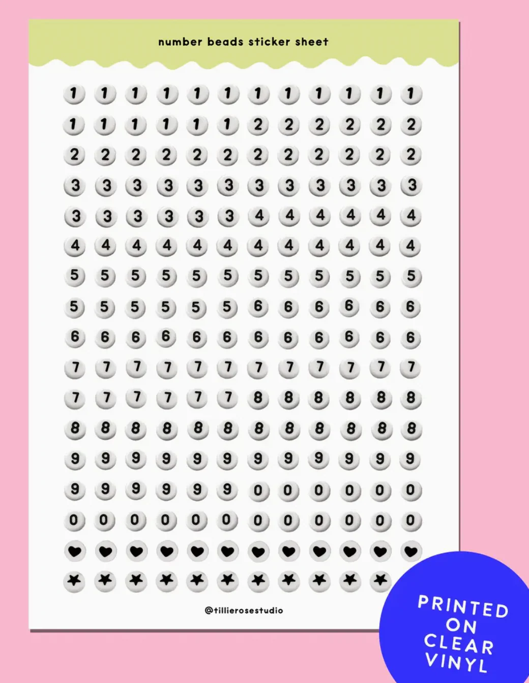 Number Bead Clear Vinyl Sticker Sheet