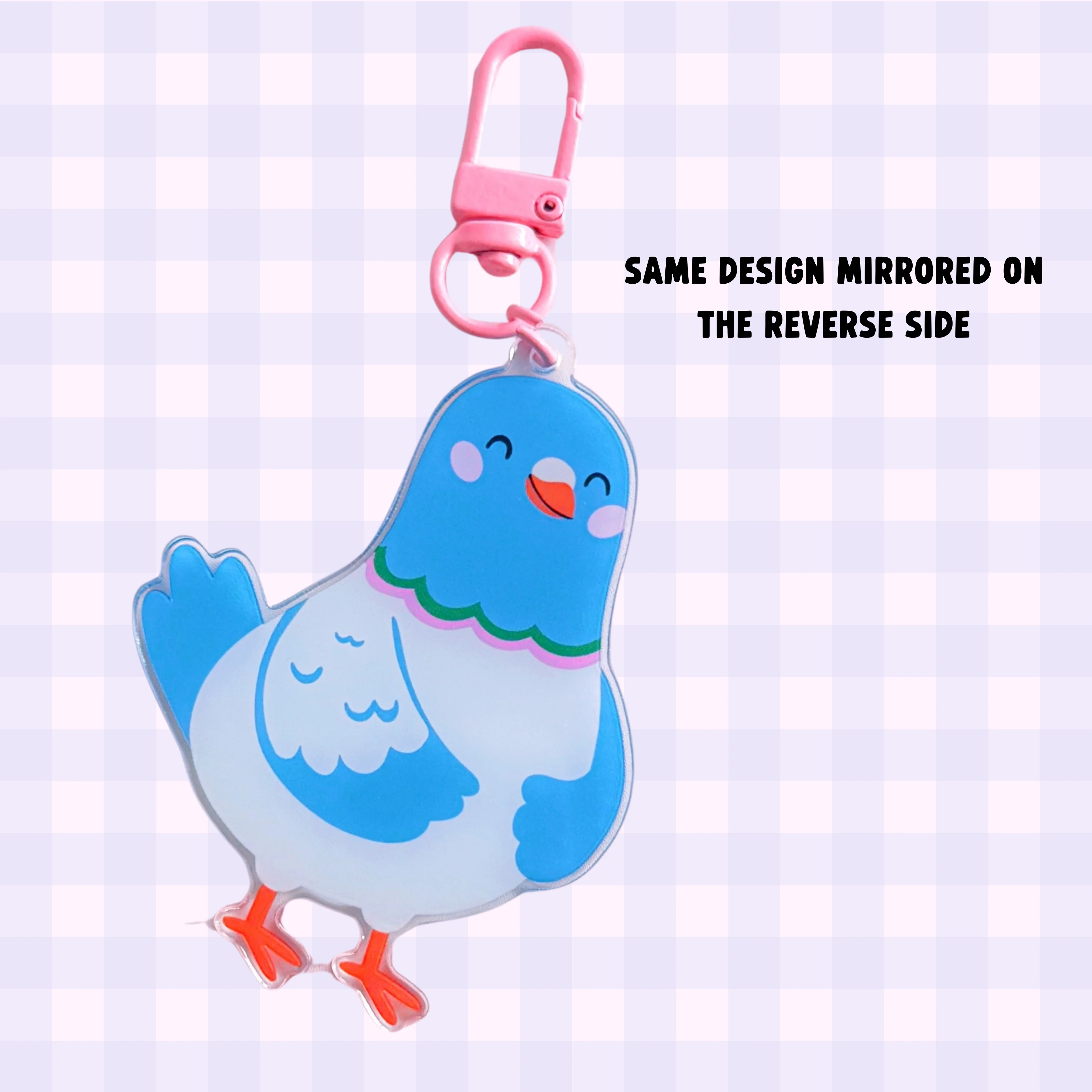 Pigeon Keyring | Acrylic Double Sided Keyring with Clasp - Image 3