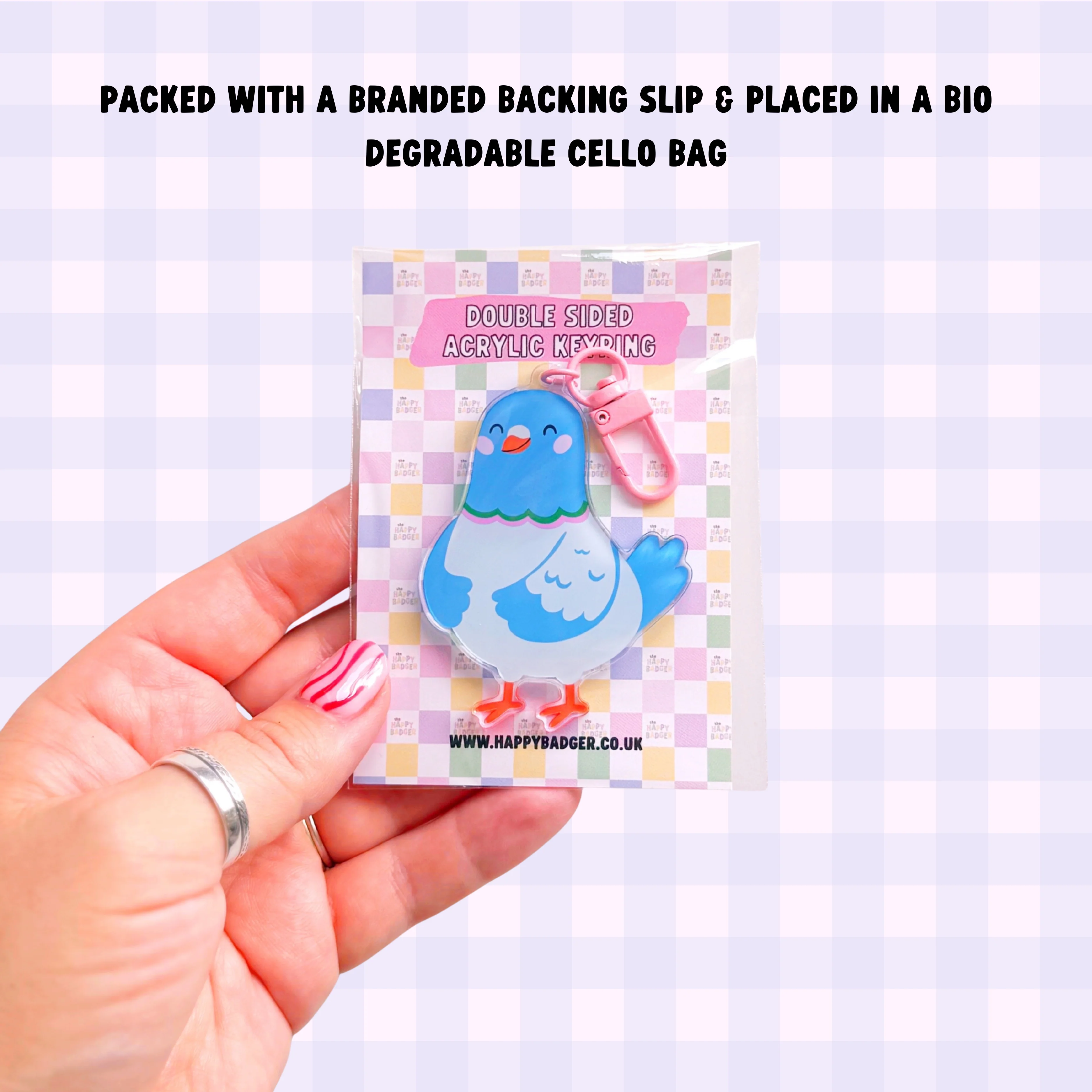 Pigeon Keyring | Acrylic Double Sided Keyring with Clasp - Image 5