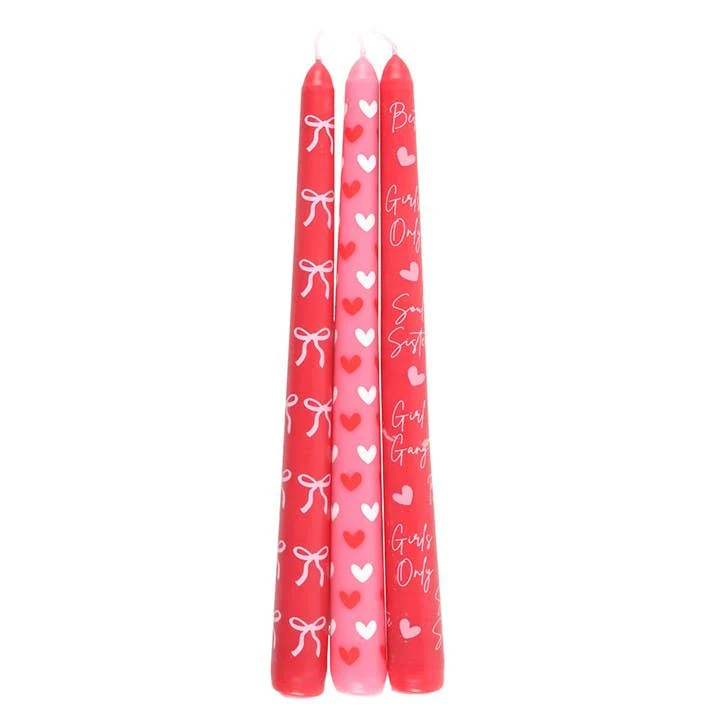 Set of 3 Girl Gang Bow and Heart Taper Candles - Image 2