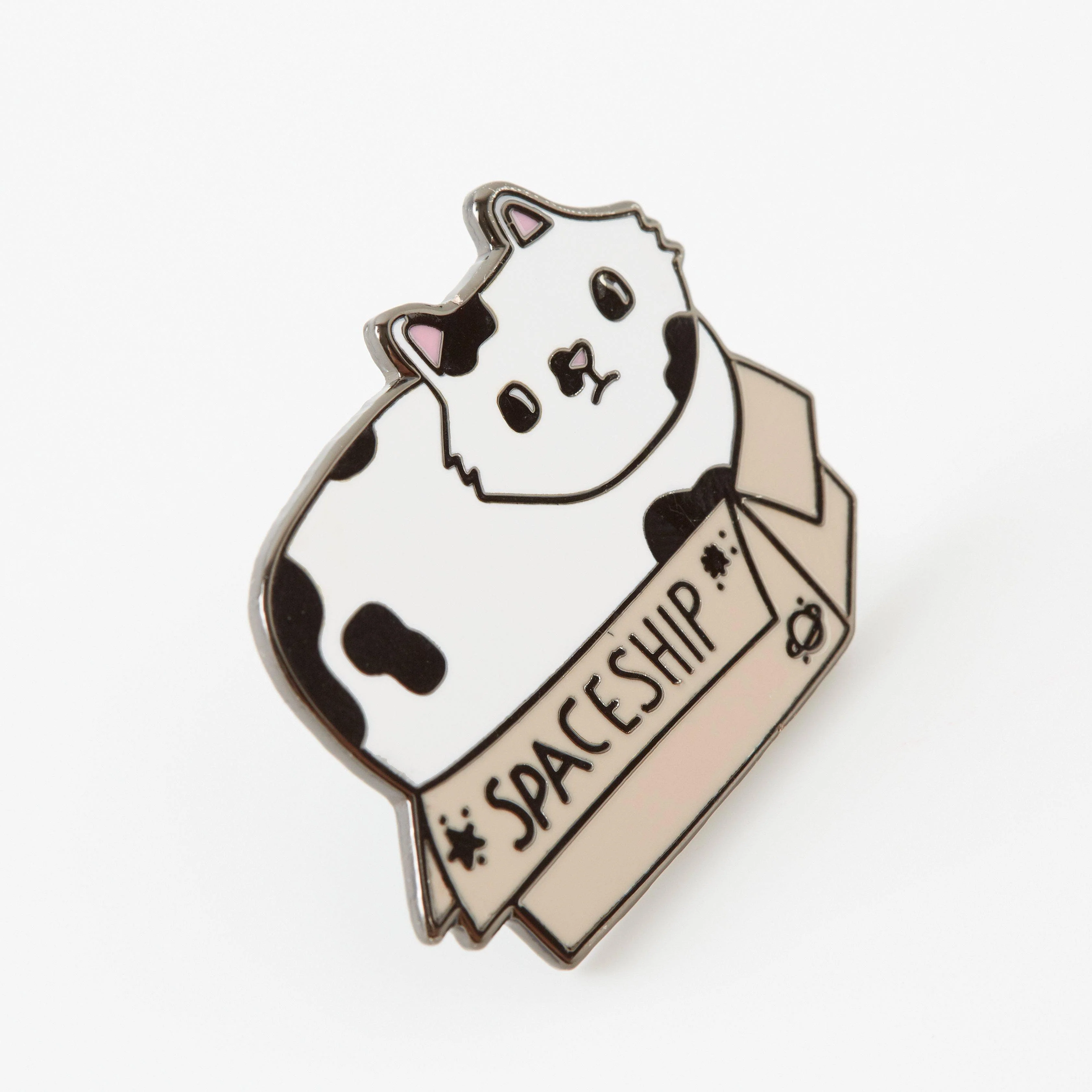 Spaceship Cat in a Box Enamel Pin - Image 2