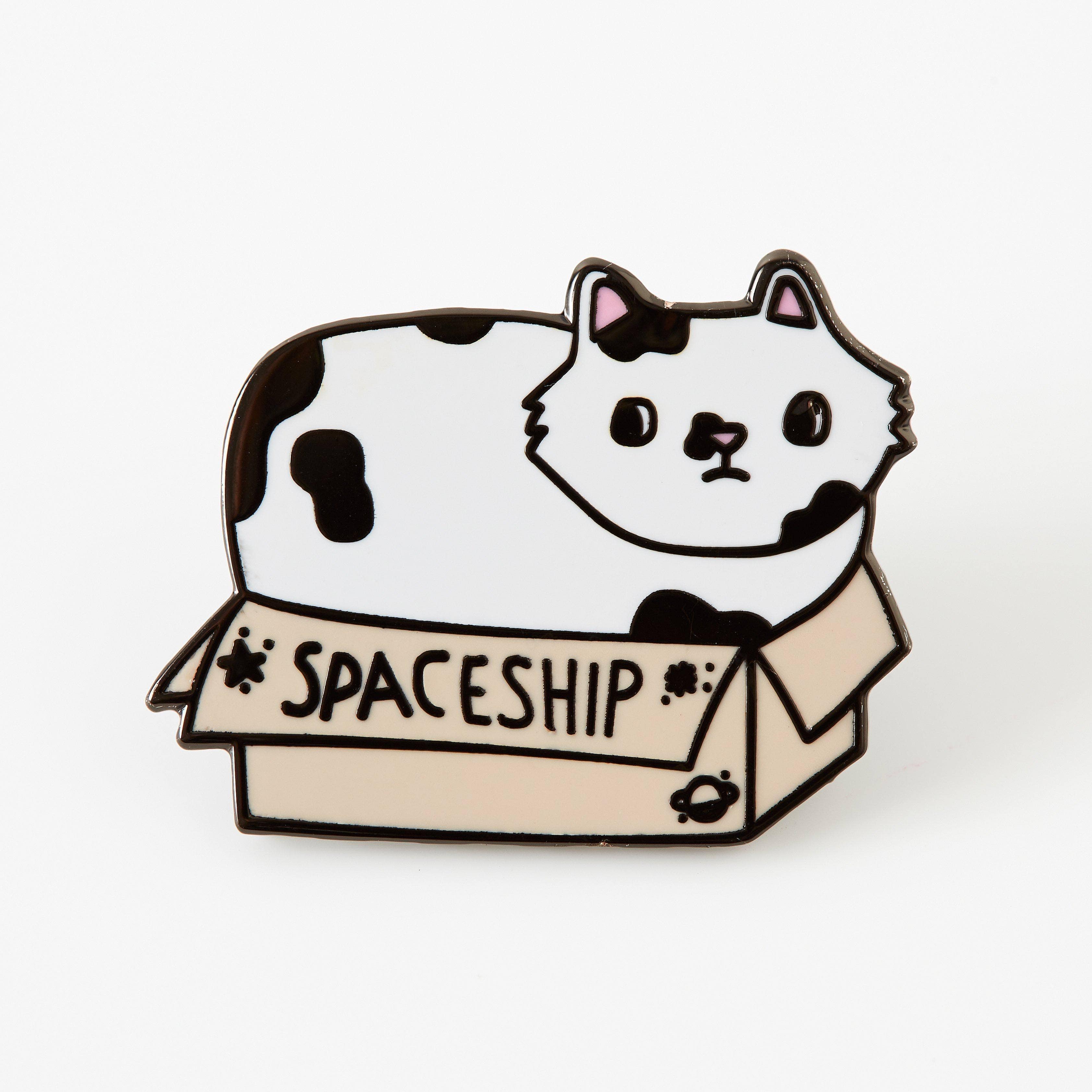 Spaceship Cat in a Box Enamel Pin - Image 3