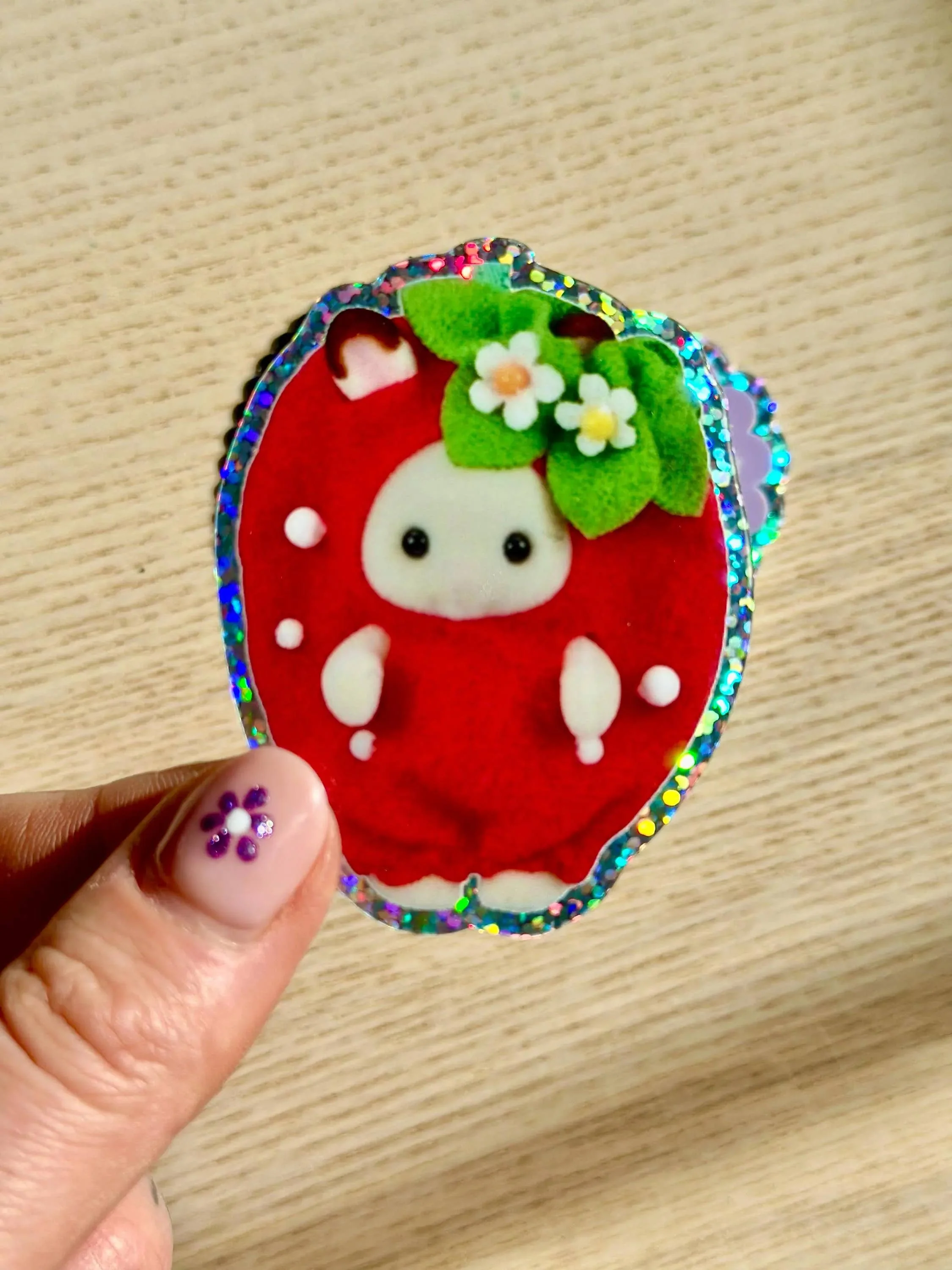 Strawberry Rabbit Glitter Vinyl Sticker - Image 2
