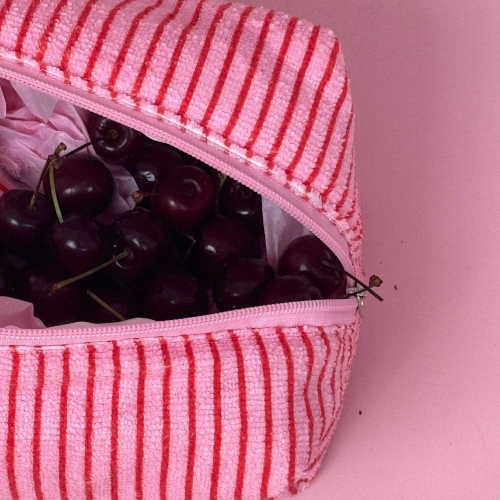 Towel Makeup Bag - Cherry Stripe - Image 2